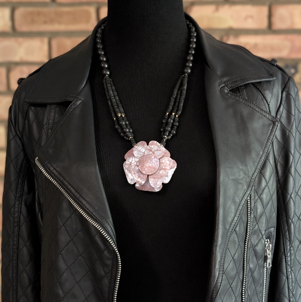 Vintage Pink Floral Pendant Statement Necklace